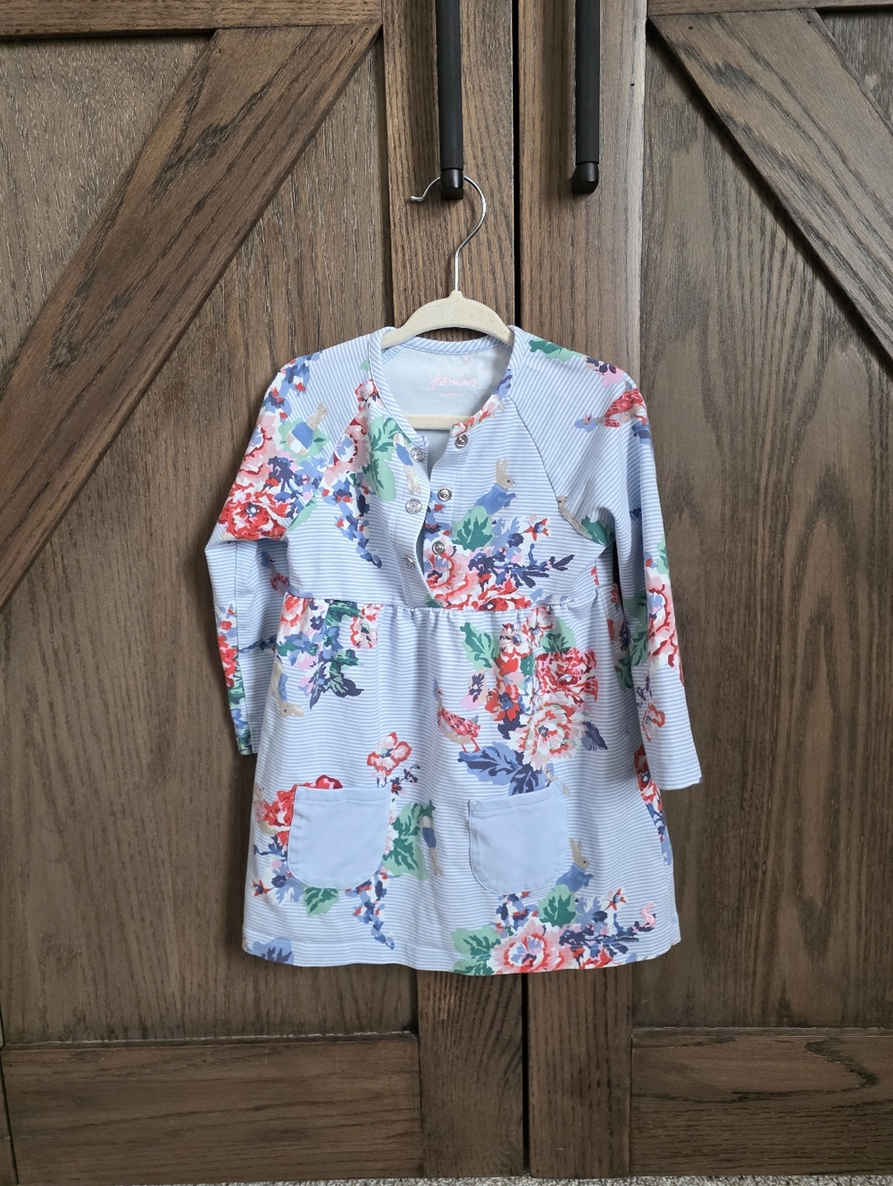 Joules x Beatrix Potter Light Blue Floral Long-Sleeve Dress